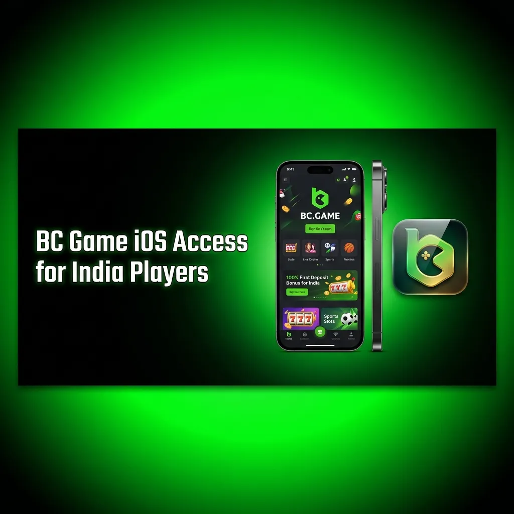 Illustration of an iPhone showing BC Game site in Safari with steps to add an India-focused betting shortcut to the iOS home screen