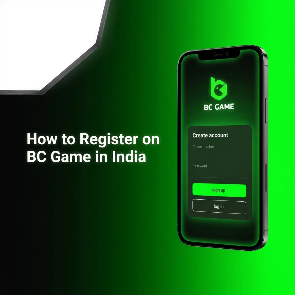 Illustrated step-by-step guide showing how to sign up and register for a BC Game India casino account